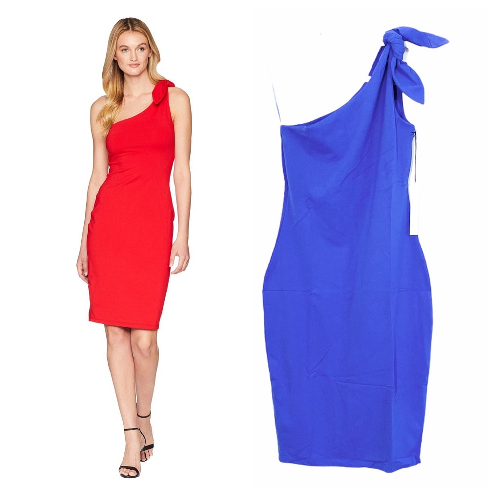 NEW Susana Monaco Revolve Bonnie One Shoulder Bow Cocktail Dress Dazzling Blue S